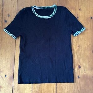 MIA Black Knit Top w/ Contrast Striped Trim (M)
